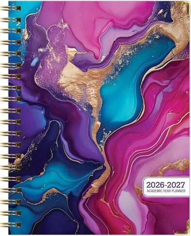 غلاف فني للعام الدراسي 2026-2027 مخطط: 14 شهرًا (مايو 2026 حتى يونيو 2027) 8.5 بوصة × 11 بوصة مخطط يومي أسبوعي شهري، جدول أعمال سنوي. مجموعة إشارة مرجعية ومجلد جيب وملاحظات لاصقة (رخام وردي أرجواني) in Kuwait