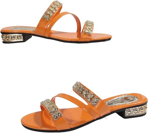 GORGLITTER Women's Gold Rhinestone Sandals Strappy Flats Sparkly Slide Sandals in Saudi Arabia