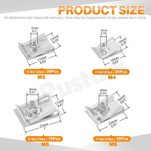 50Pcs M4 M5 M6 M8 Auto Car U-Clip U Nut Assortment Kit 304 Stainless Steel U Style Clip-on Nuts U Nuts Clip U-Shaped Nut for Dash Door Panel Interior Cars Motorcycle in Saudi Arabia
