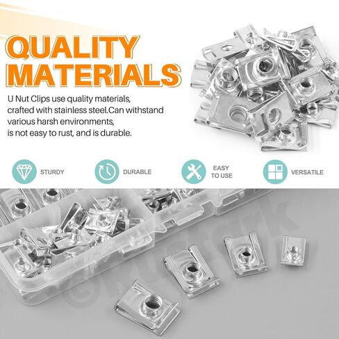 50Pcs M4 M5 M6 M8 Auto Car U-Clip U Nut Assortment Kit 304 Stainless Steel U Style Clip-on Nuts U Nuts Clip U-Shaped Nut for Dash Door Panel Interior Cars Motorcycle in Saudi Arabia