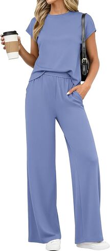 ملابس نسائية من PRETTYGARDEN مكونة من قطعتين طقم صالة غير رسمي بأكمام قصيرة ملابس رياضية صيفية أطقم متطابقة موضة الشاطئ ملابس السفر in Kuwait