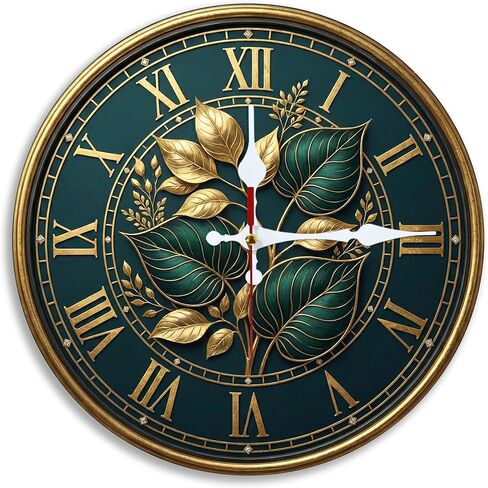 Wall Clock Art Print, Silent Non Ticking Battery Operated,Modern, Dark Green Leaf, Elegant Clock 2D Art Print 10 inch & 14 inch, Ships Next Day，No Battery in Saudi Arabia