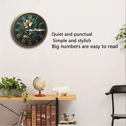 Wall Clock Art Print, Silent Non Ticking Battery Operated,Modern, Dark Green Leaf, Elegant Clock 2D Art Print 10 inch & 14 inch, Ships Next Day，No Battery in Saudi Arabia