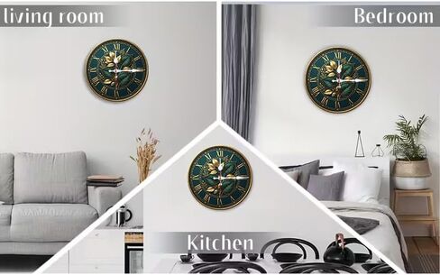 Wall Clock Art Print, Silent Non Ticking Battery Operated,Modern, Dark Green Leaf, Elegant Clock 2D Art Print 10 inch & 14 inch, Ships Next Day，No Battery in Saudi Arabia