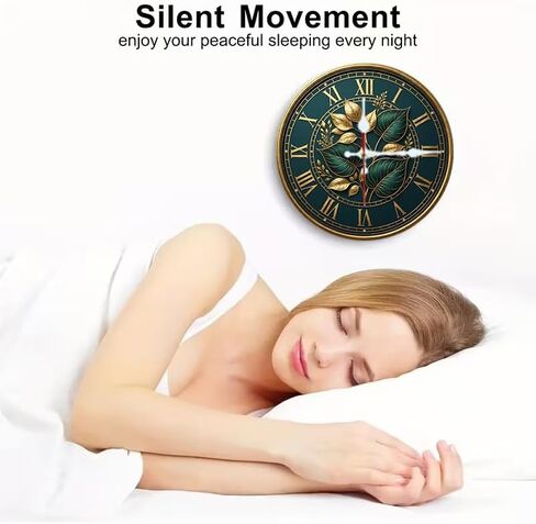 Wall Clock Art Print, Silent Non Ticking Battery Operated,Modern, Dark Green Leaf, Elegant Clock 2D Art Print 10 inch & 14 inch, Ships Next Day，No Battery in Saudi Arabia