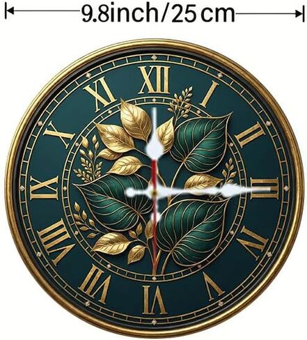 Wall Clock Art Print, Silent Non Ticking Battery Operated,Modern, Dark Green Leaf, Elegant Clock 2D Art Print 10 inch & 14 inch, Ships Next Day，No Battery in Saudi Arabia