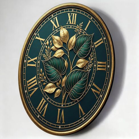 Wall Clock Art Print, Silent Non Ticking Battery Operated,Modern, Dark Green Leaf, Elegant Clock 2D Art Print 10 inch & 14 inch, Ships Next Day，No Battery in Saudi Arabia