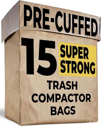 Trash Compactor Bags for Kitchen - 15 PACK - Pre-Cuffed, Super Strong & Heavy Duty Kitchen Trash Bags with Leak Proof Plastic Liner, Fits GE Model Compactors with Rectangular Containers in Saudi Arabia