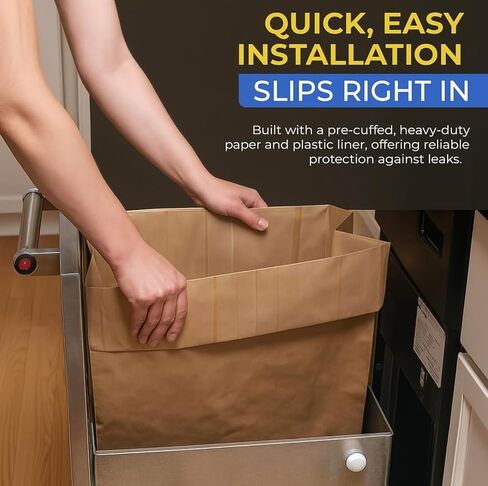 Trash Compactor Bags for Kitchen - 15 PACK - Pre-Cuffed, Super Strong & Heavy Duty Kitchen Trash Bags with Leak Proof Plastic Liner, Fits GE Model Compactors with Rectangular Containers in Saudi Arabia