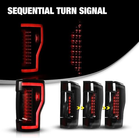 LED Tail Lights Compatible with 2017-2019 FORD F250 F350 F450 (Super Duty) Sequential Turning Light & DRL Tail Lamps Replacement Assembly 1 Pair (Black Housing/Smoke Lens) in Kuwait