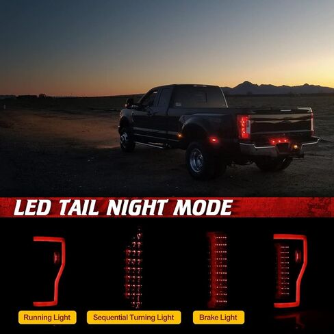 LED Tail Lights Compatible with 2017-2019 FORD F250 F350 F450 (Super Duty) Sequential Turning Light & DRL Tail Lamps Replacement Assembly 1 Pair (Black Housing/Smoke Lens) in Kuwait