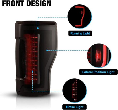 LED Tail Lights Compatible with 2017-2019 FORD F250 F350 F450 (Super Duty) Sequential Turning Light & DRL Tail Lamps Replacement Assembly 1 Pair (Black Housing/Smoke Lens) in Kuwait