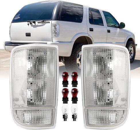 USR 95-04 Blazer Tail Light - مجموعة مصابيح خلفية هالوجين (يسار + يمين) متوافقة مع 1995-2004 شيفروليه S-10 Blazer SUV/Chevy جميع الموديلات/GMC Jimmy (عدسة واضحة متجمدة مع مصابيح) in Saudi Arabia