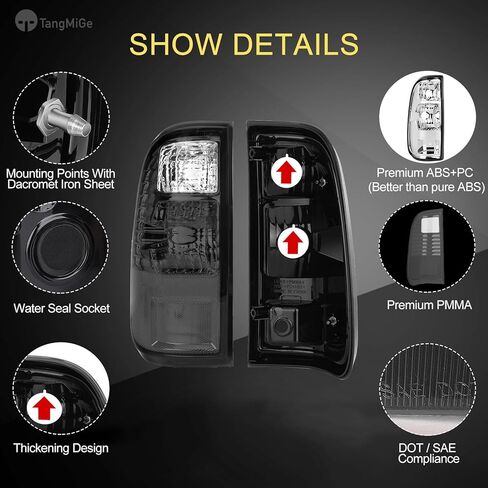 Tail Lights Compatible with Ford F250 / F350 / F450 Super Duty 2008 2009 2010 2011 2012 2013 2014 2015 2016, Rear Lamps, No Bulbs (Dark Grey) in Kuwait