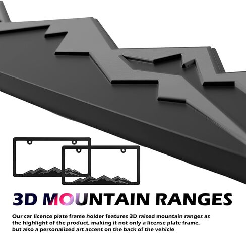 2PCS 3D Raised Mountain License Plate Frames Kit,Stylish Car Plate Frame with Mountain Cars Sticker/Screws/Screw Caps,2 Hole Car License Plates Frame as Cars Decor in Kuwait