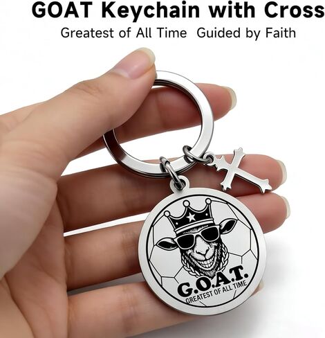 سلسلة مفاتيح OFlyDesigns GOAT مع صليب، هدية رياضية ملهمة مسيحية منقوشة، أعظم على الإطلاق، هدية المعمودية in Saudi Arabia