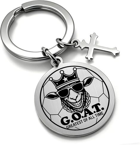 سلسلة مفاتيح OFlyDesigns GOAT مع صليب، هدية رياضية ملهمة مسيحية منقوشة، أعظم على الإطلاق، هدية المعمودية in Saudi Arabia