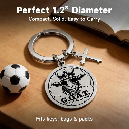 سلسلة مفاتيح OFlyDesigns GOAT مع صليب، هدية رياضية ملهمة مسيحية منقوشة، أعظم على الإطلاق، هدية المعمودية in Saudi Arabia