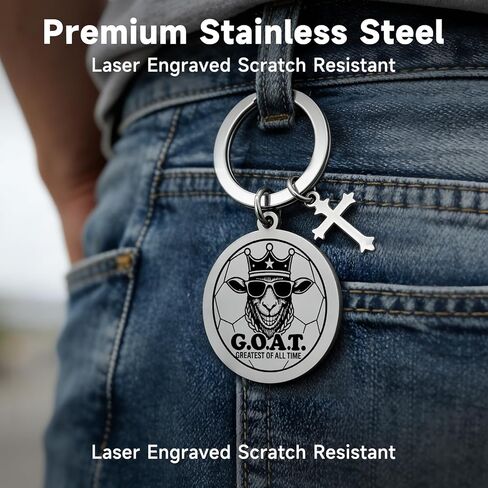 سلسلة مفاتيح OFlyDesigns GOAT مع صليب، هدية رياضية ملهمة مسيحية منقوشة، أعظم على الإطلاق، هدية المعمودية in Saudi Arabia