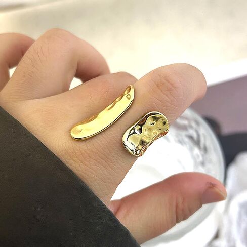 FUTIMELY Hammered Geometric Statement Finger Rings,Minimalist Plated Gold Personalized Geometry Open Rings,Aesthetic Adjustable Hammering Rings for Women in Saudi Arabia