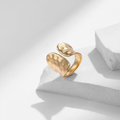 FUTIMELY Hammered Geometric Statement Finger Rings,Minimalist Plated Gold Personalized Geometry Open Rings,Aesthetic Adjustable Hammering Rings for Women in Saudi Arabia