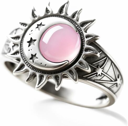 Vintage Sterling Silver Sun Moon Star Ring, Natural Jade Stone, Bohemian Statement Jewelry for Women in Saudi Arabia