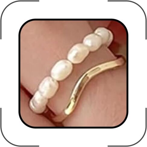 Adjustable Freshwater Pearls Open Rings for Women, Dainty 14K Gold Oval Rice Beaded Statement Knuckle Rings Vintage Cute Aesthetic Finger Jewelry in Kuwait