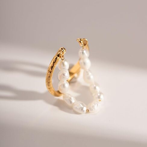 Adjustable Freshwater Pearls Open Rings for Women, Dainty 14K Gold Oval Rice Beaded Statement Knuckle Rings Vintage Cute Aesthetic Finger Jewelry in Kuwait