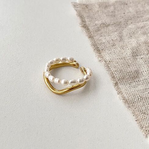 Adjustable Freshwater Pearls Open Rings for Women, Dainty 14K Gold Oval Rice Beaded Statement Knuckle Rings Vintage Cute Aesthetic Finger Jewelry in Kuwait