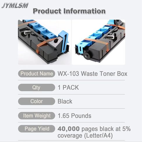صندوق حبر نفايات WX103، استبدال حاوية نفايات الحبر WX-103 لكونيكا مينولتا WX103 WX 103، يعمل مع طابعات Bizhub C364e c224e 284e 308 368 C258 C284 C368 C454 C308 C558 C658 in Kuwait