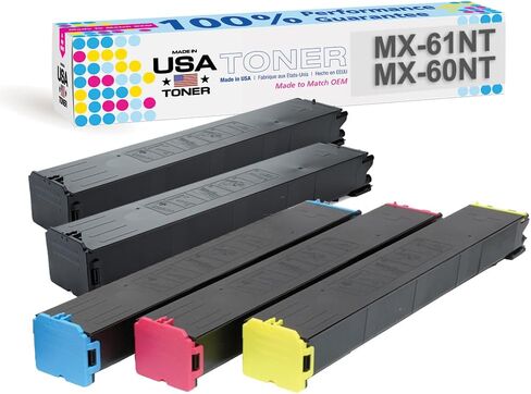 صنع في الولايات المتحدة الأمريكية بديل متوافق مع حبر Sharp MX61NT، MX3050، MX3070، MX5070، MX2651، MX3051، MX3061، MX3071، MX3551، MX3561، MX3571، MX4051، MX4061 (1 سماوي، 1 أصفر، 1 أرجواني، 2) أسود، 5 عبوات) in Saudi Arabia