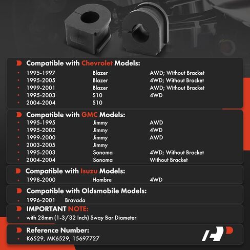 مجموعة جلبة A-Premium 2 × من الأمام إلى الإطار، متوافقة مع شيفروليه بليزر 1995-2005، S10 1995-2004 وجي إم سي جيمي 1995-2005، سونوما 1995-2004 وإيسوزو هومبر 1998-2000 وأولدزموبيل برافادا in Saudi Arabia