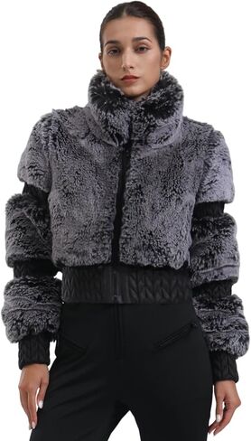 GSOU SNOW Women Ski Jacket Faux Fur Snowboard Coat Snow Cropped Jacket Winter Outdoor Warm in Kuwait