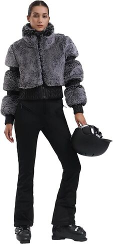 GSOU SNOW Women Ski Jacket Faux Fur Snowboard Coat Snow Cropped Jacket Winter Outdoor Warm in Kuwait