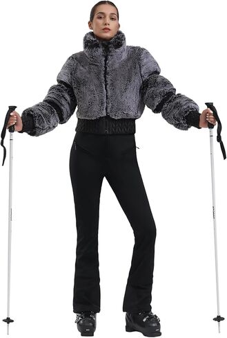 GSOU SNOW Women Ski Jacket Faux Fur Snowboard Coat Snow Cropped Jacket Winter Outdoor Warm in Kuwait