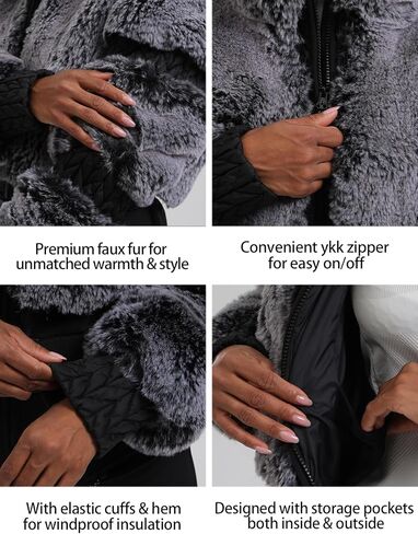 GSOU SNOW Women Ski Jacket Faux Fur Snowboard Coat Snow Cropped Jacket Winter Outdoor Warm in Kuwait