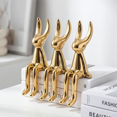 Pinkunn Set of 3 Easter Bunny Decor, Electroplated Sitting Bunny Figurine Statue, Ceramic Gold Rabbit Figurines Showpiece for Easter Table Decor, Spring Home Shelf Desk Counter in Saudi Arabia