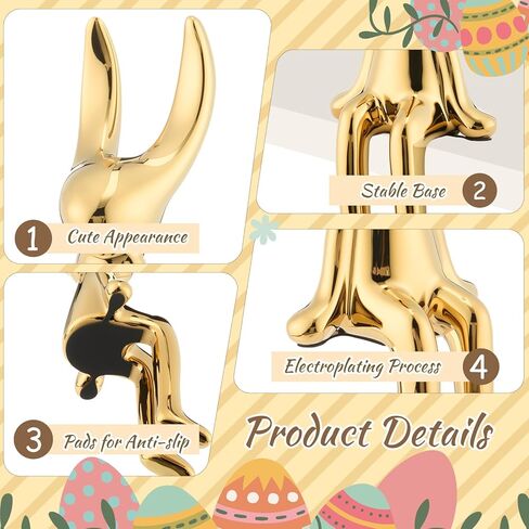 Pinkunn Set of 3 Easter Bunny Decor, Electroplated Sitting Bunny Figurine Statue, Ceramic Gold Rabbit Figurines Showpiece for Easter Table Decor, Spring Home Shelf Desk Counter in Saudi Arabia