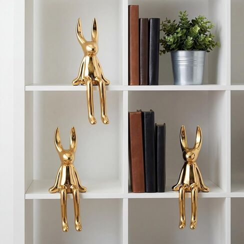 Pinkunn Set of 3 Easter Bunny Decor, Electroplated Sitting Bunny Figurine Statue, Ceramic Gold Rabbit Figurines Showpiece for Easter Table Decor, Spring Home Shelf Desk Counter in Saudi Arabia