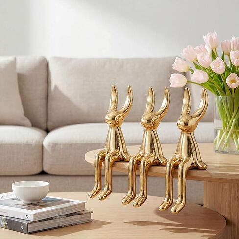 Pinkunn Set of 3 Easter Bunny Decor, Electroplated Sitting Bunny Figurine Statue, Ceramic Gold Rabbit Figurines Showpiece for Easter Table Decor, Spring Home Shelf Desk Counter in Saudi Arabia