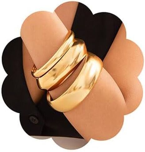 Denifery 3PCS Chunky Gold Bangle Bracelets Trendy Wide Chunky Cuff Bracelets Hammered Wrist Cuff Wrap Bracelet for Women in Kuwait