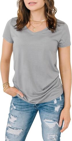 Maeband Timeless T-Shirt – Women’s Relaxed Fit Basic Tee | Soft Stretchy Scoop V-Neck Short Sleeve Top for Everyday Wear in Saudi Arabia