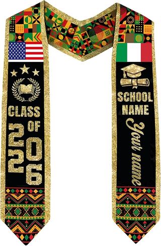 Godashop Personalized Italian Graduation Stole, Custom Name & School Graduation Sash, Italian Flag & USA Graduate Stole in Kuwait