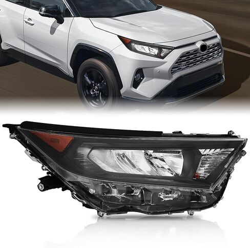 JFN Headlight Assembly Compatible with 2019 2020 2021 2022 Toyota RAV4 LE XLE with Blubs Black (Passenger Side (Right)) in Kuwait