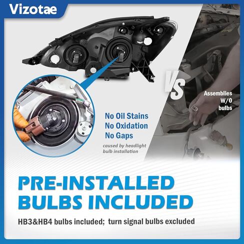 Headlights Assembly for 2006-2010 Toyota Sienna Minivan (All Trims: CE, LE, XLE) & Cargo Van Halogen Headlamp Replacement, High/Low Beam W/Bulbs, Driver & Passenger Side in Kuwait