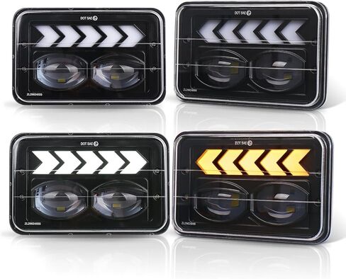 4 PCS DOT 4x6 Headlights with Sequential Turn signals Rectangular Replacement H4651 H4652 H4656 H4666 H6545 Compatible with Peterbilt Kenworth Freightliner Ford Probe Oldsmobile Cutlass in Saudi Arabia