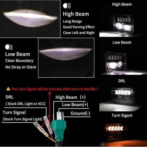4 PCS DOT 4x6 Headlights with Sequential Turn signals Rectangular Replacement H4651 H4652 H4656 H4666 H6545 Compatible with Peterbilt Kenworth Freightliner Ford Probe Oldsmobile Cutlass in Saudi Arabia