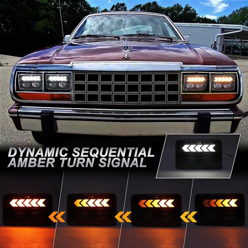 4 PCS DOT 4x6 Headlights with Sequential Turn signals Rectangular Replacement H4651 H4652 H4656 H4666 H6545 Compatible with Peterbilt Kenworth Freightliner Ford Probe Oldsmobile Cutlass in Saudi Arabia
