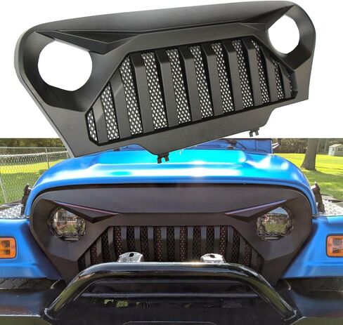 TJ Wrangler Front Grille Grill لـ 1997-2006 Wrangler TJ LJ Vader شبكة إدراج مصبغة (Angry Bird أسود) in Kuwait