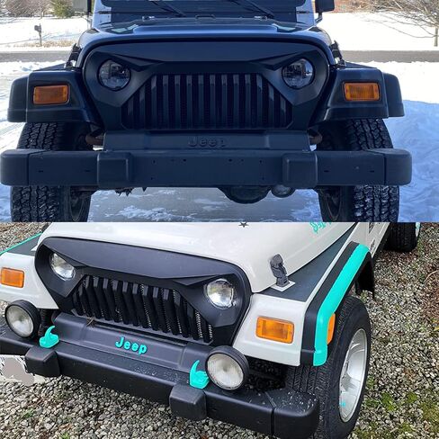 TJ Wrangler Front Grille Grill لـ 1997-2006 Wrangler TJ LJ Vader شبكة إدراج مصبغة (Angry Bird أسود) in Kuwait